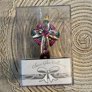 New In Box Glass Collection Cross Ornament